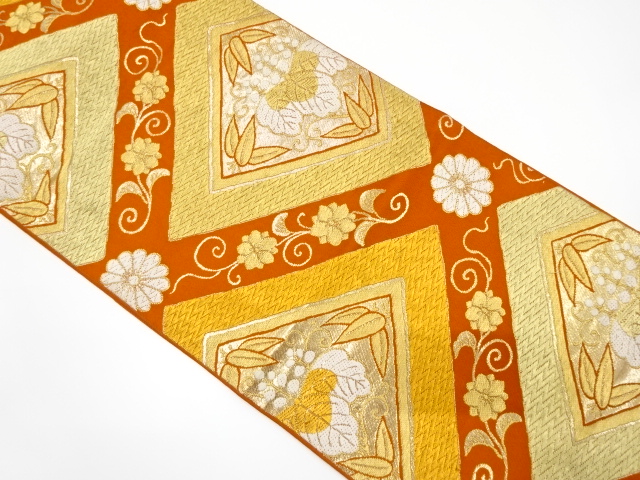 JAPANESE KIMONO / ANTIQUE FUKURO OBI / SILK / WOVEN RHOMBUS